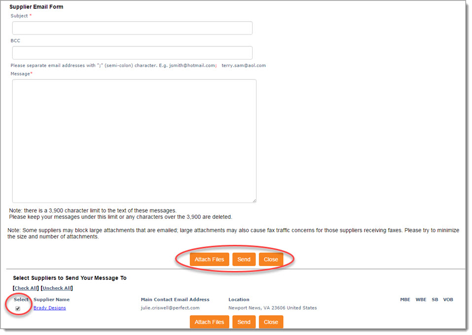 Supplier Email Form
